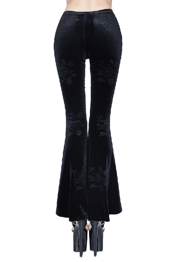 Velvet Flare Black Pants: Lace and Embroidery Trousers